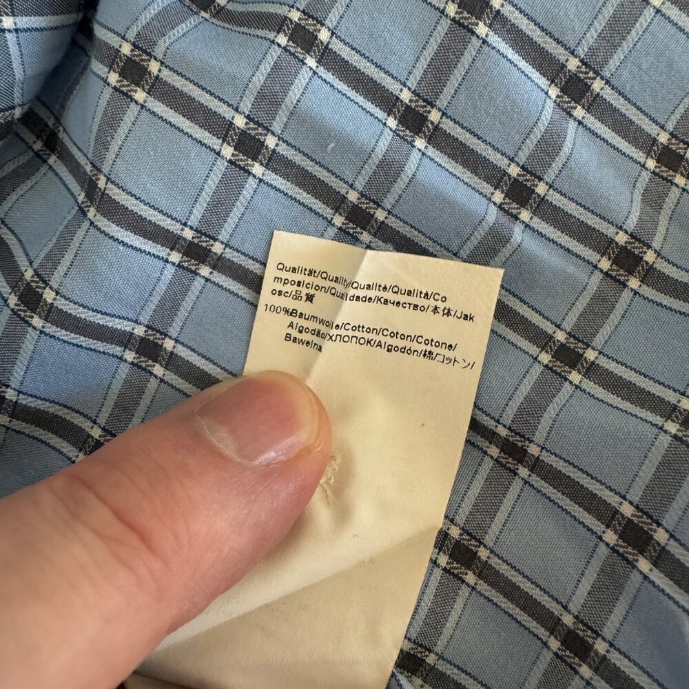 Boss Hugo Boss Men's Sharp Fit Blue Checkered Cotton Dress Shirt, Size 16 32/33 - Picture 4 of 7